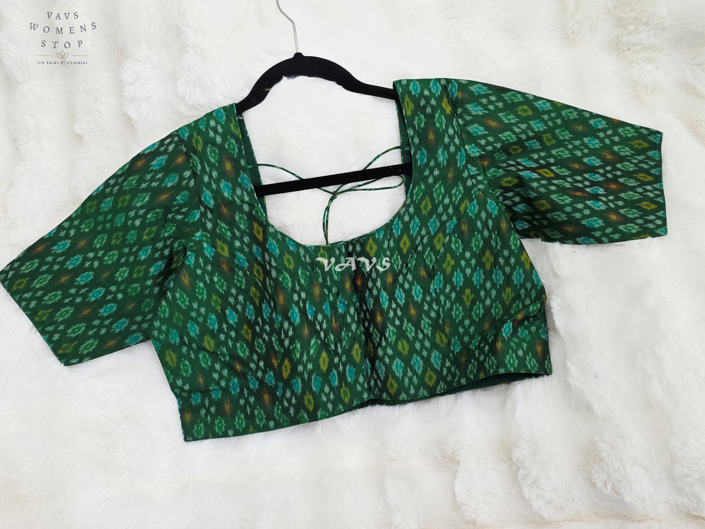 Royal Emerald Green & Aqua Teal Pure Sico Pochampally Ikat Designer Blouse
