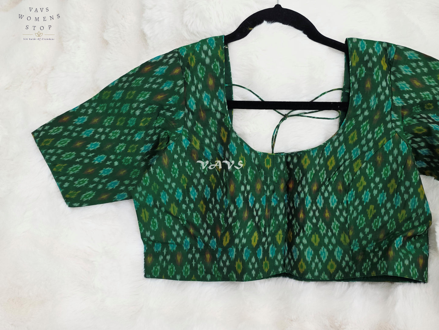Royal Emerald Green & Aqua Teal Pure Sico Pochampally Ikat Designer Blouse