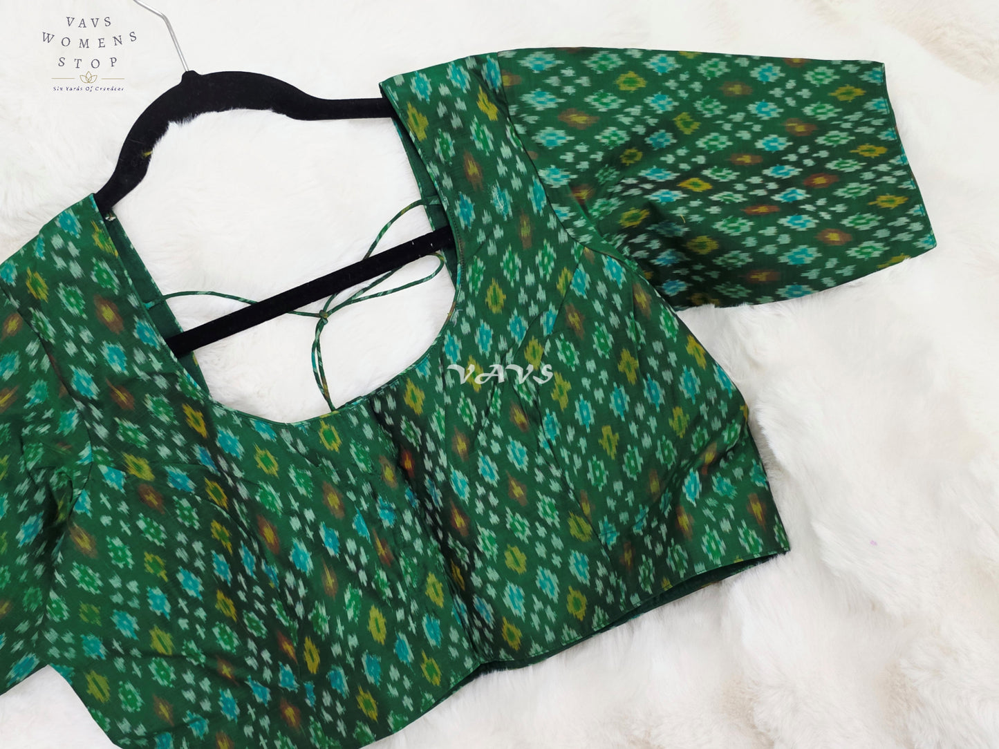 Royal Emerald Green & Aqua Teal Pure Sico Pochampally Ikat Designer Blouse