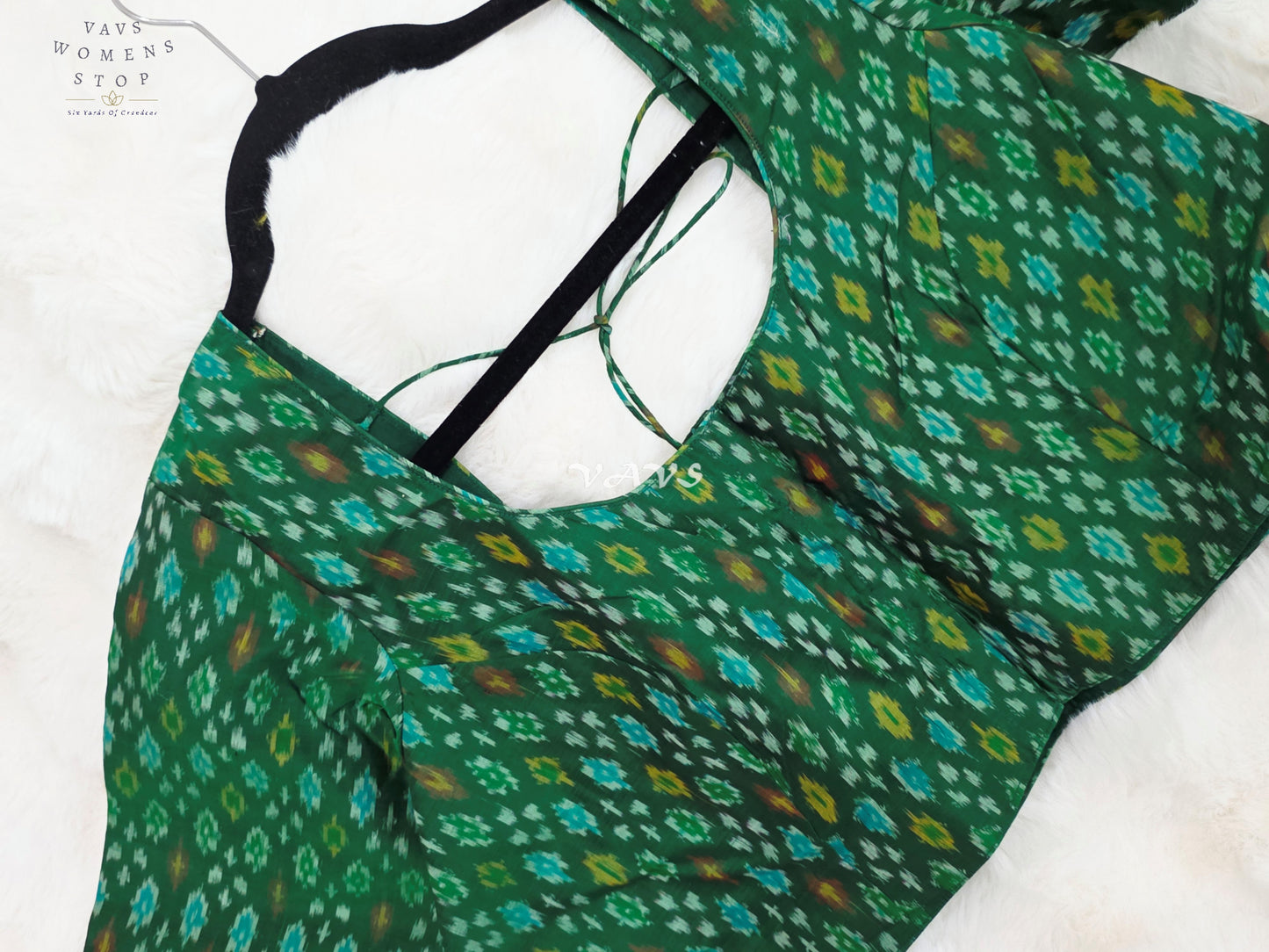 Royal Emerald Green & Aqua Teal Pure Sico Pochampally Ikat Designer Blouse