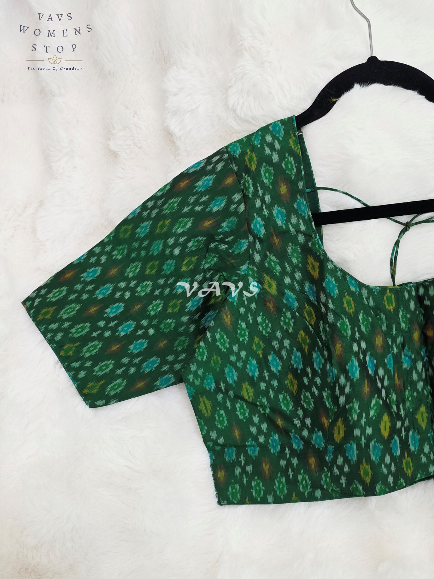 Royal Emerald Green & Aqua Teal Pure Sico Pochampally Ikat Designer Blouse