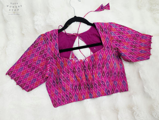 Royal Orchid Magenta & Amethyst Purple Pure Sico Pochampally Ikat Designer Blouse