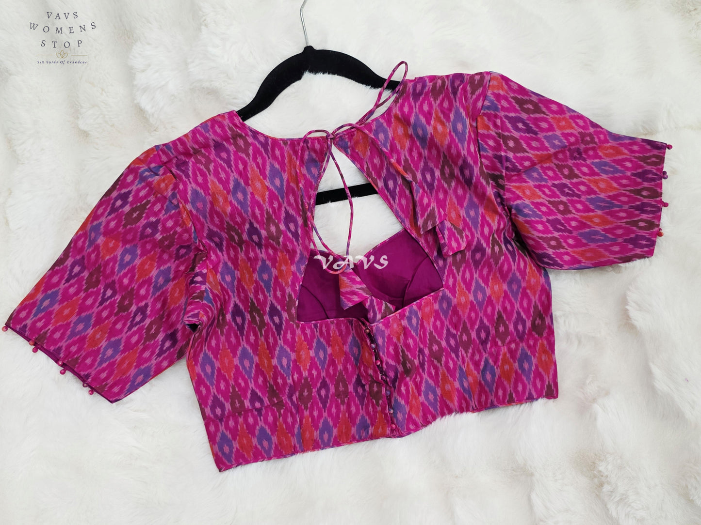 Royal Orchid Magenta & Amethyst Purple Pure Sico Pochampally Ikat Designer Blouse