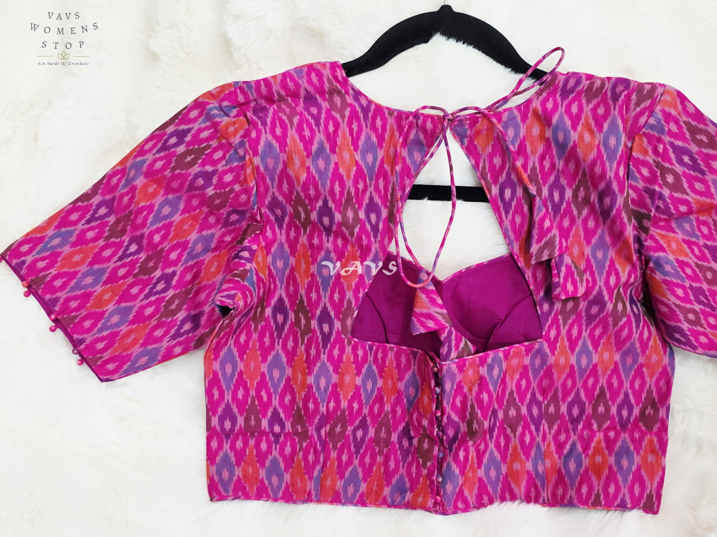 Royal Orchid Magenta & Amethyst Purple Pure Sico Pochampally Ikat Designer Blouse