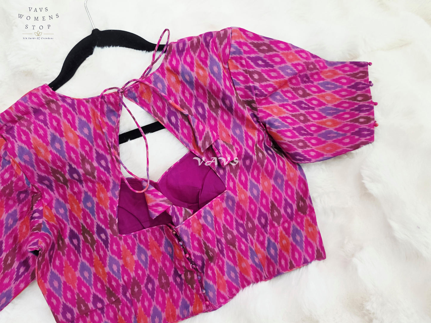 Royal Orchid Magenta & Amethyst Purple Pure Sico Pochampally Ikat Designer Blouse