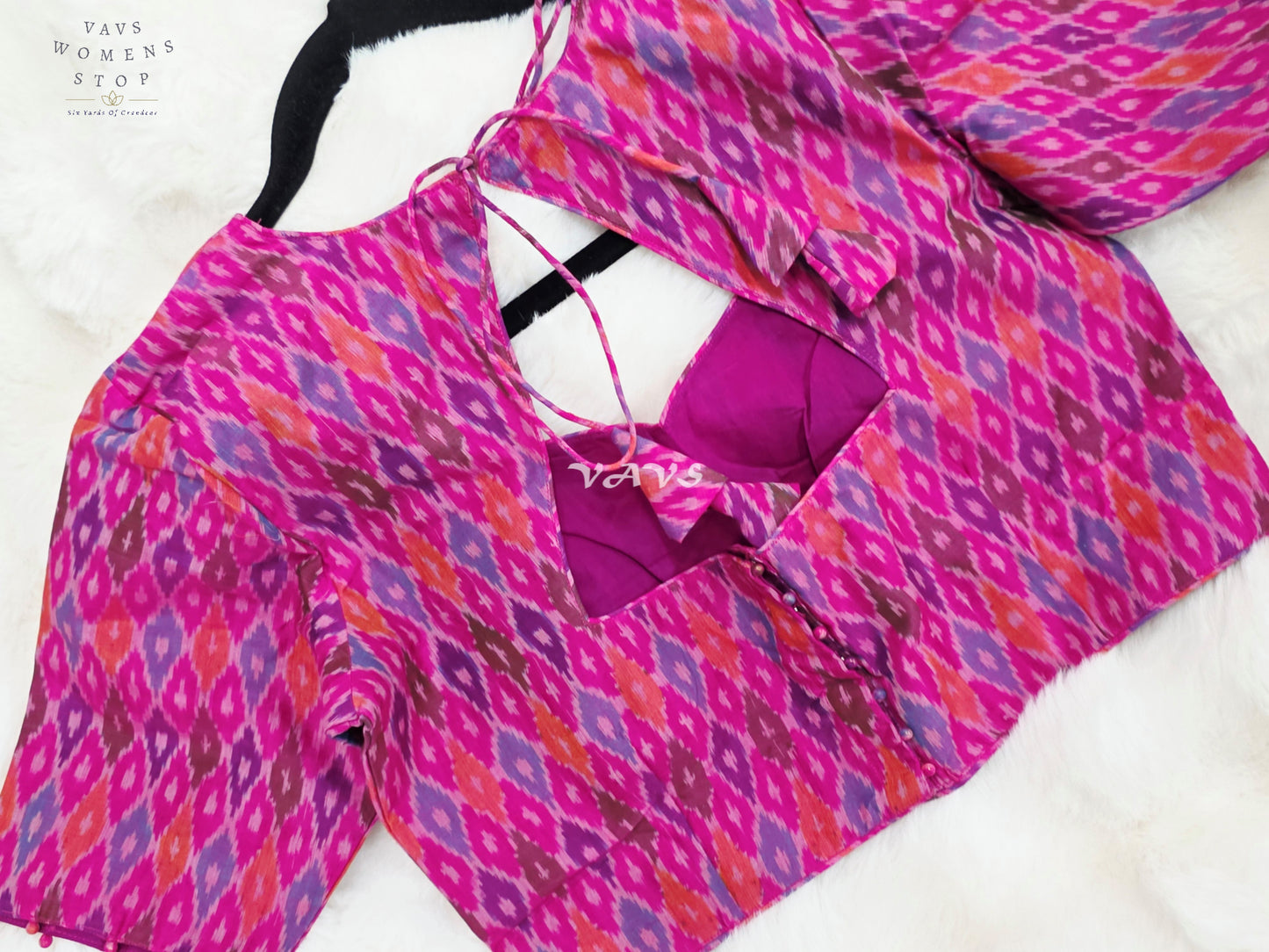Royal Orchid Magenta & Amethyst Purple Pure Sico Pochampally Ikat Designer Blouse