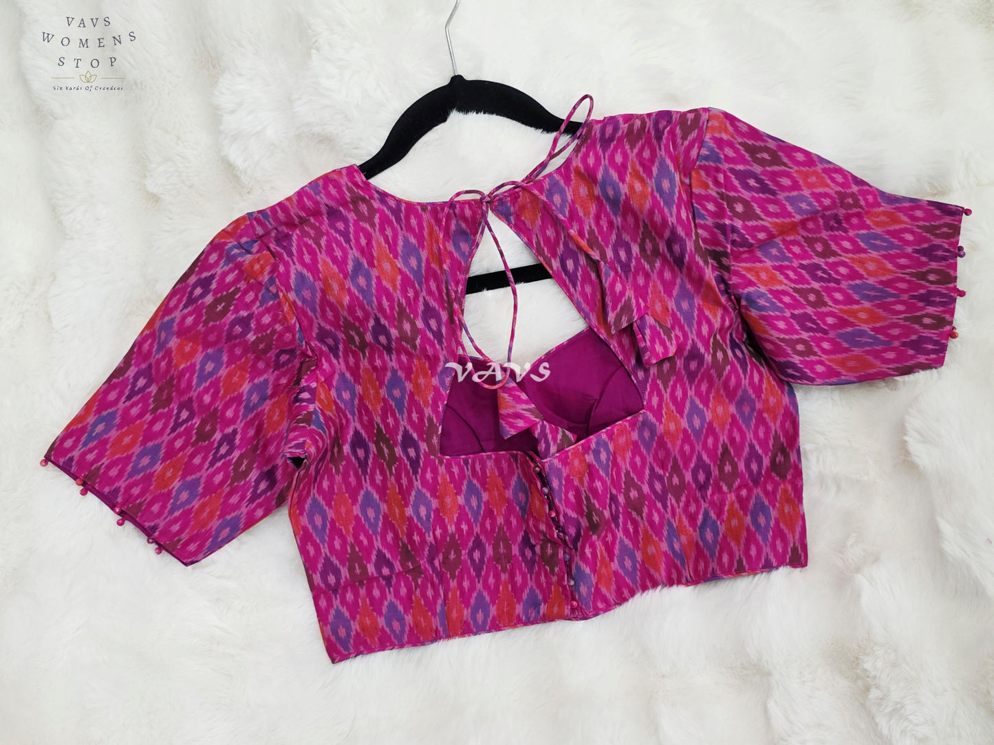 Royal Orchid Magenta & Amethyst Purple Pure Sico Pochampally Ikat Designer Blouse