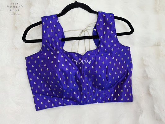 Royal Blue Violet Designer Benarasi Silver Butta Blouse