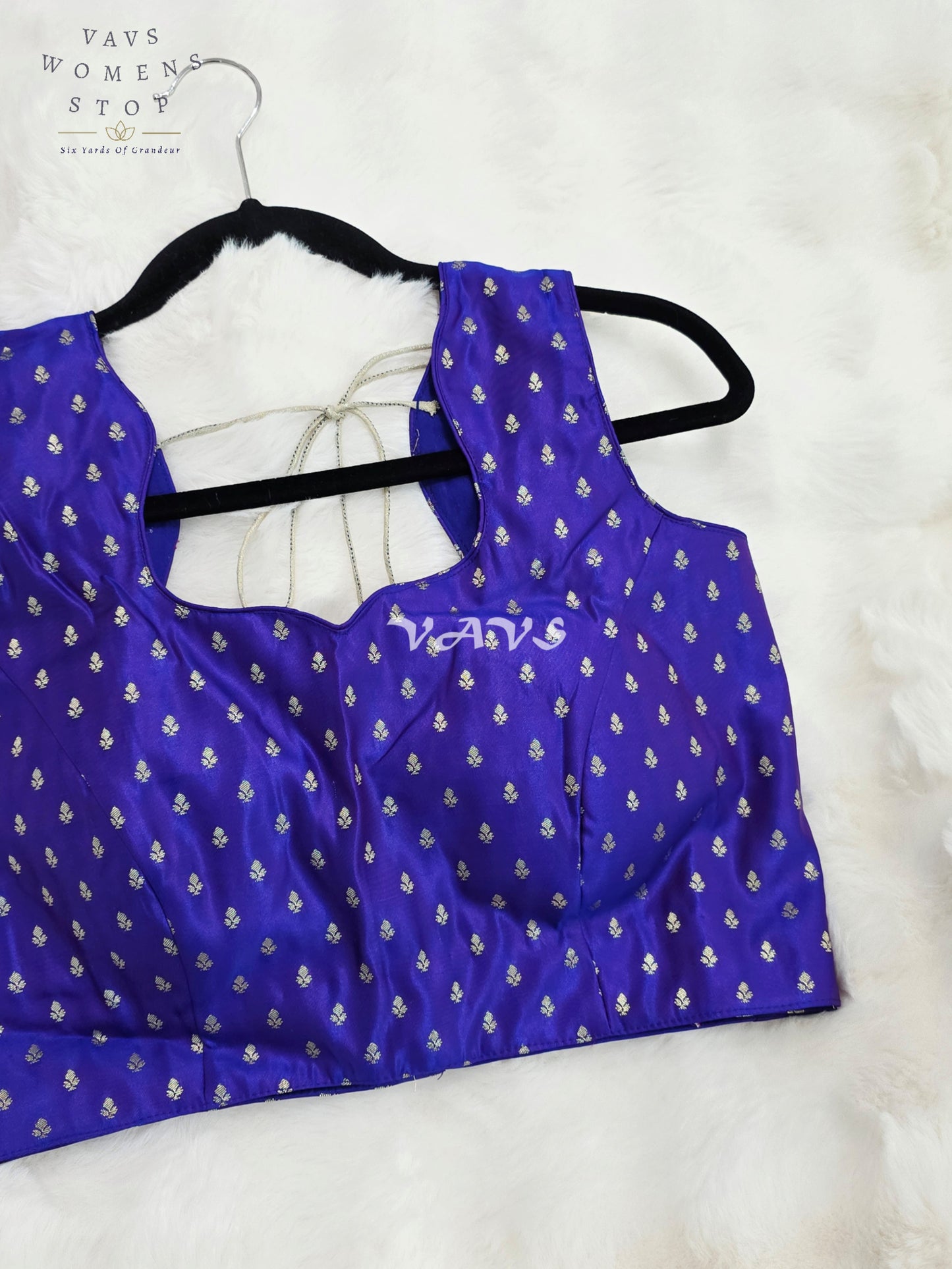 Royal Blue Violet Designer Benarasi Silver Butta Blouse