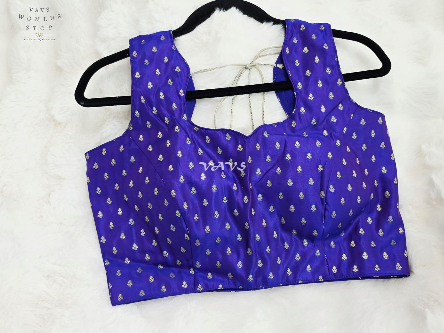 Royal Blue Violet Designer Benarasi Silver Butta Blouse