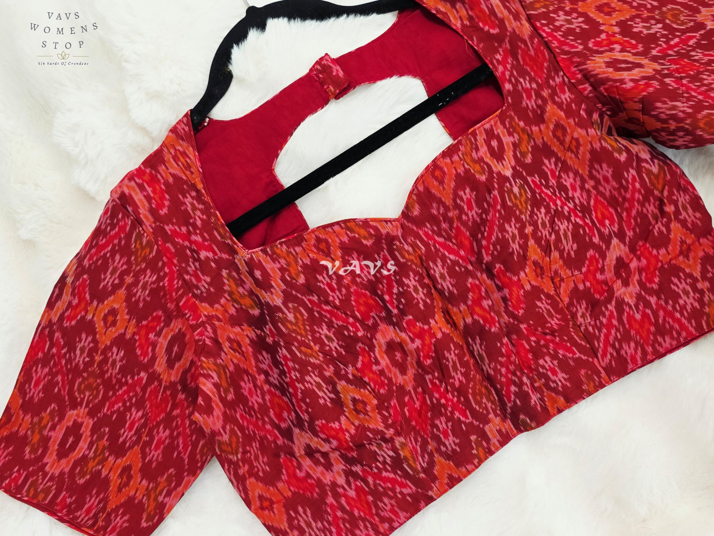 Royal Garnet Red & Burnished Coral Pure Sico Pochampally Ikat Designer Blouse