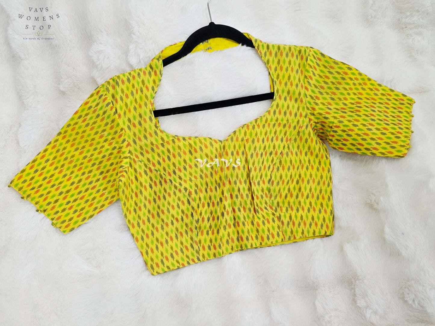 Royal Sunlit Marigold Yellow Pure Sico Pochampally Ikat Designer Blouse