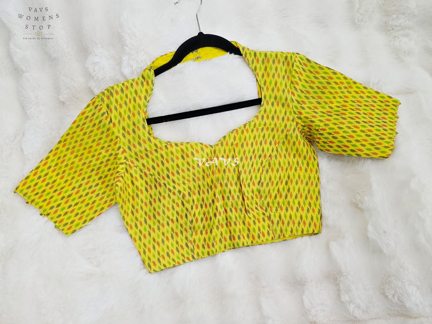 Royal Sunlit Marigold Yellow Pure Sico Pochampally Ikat Designer Blouse