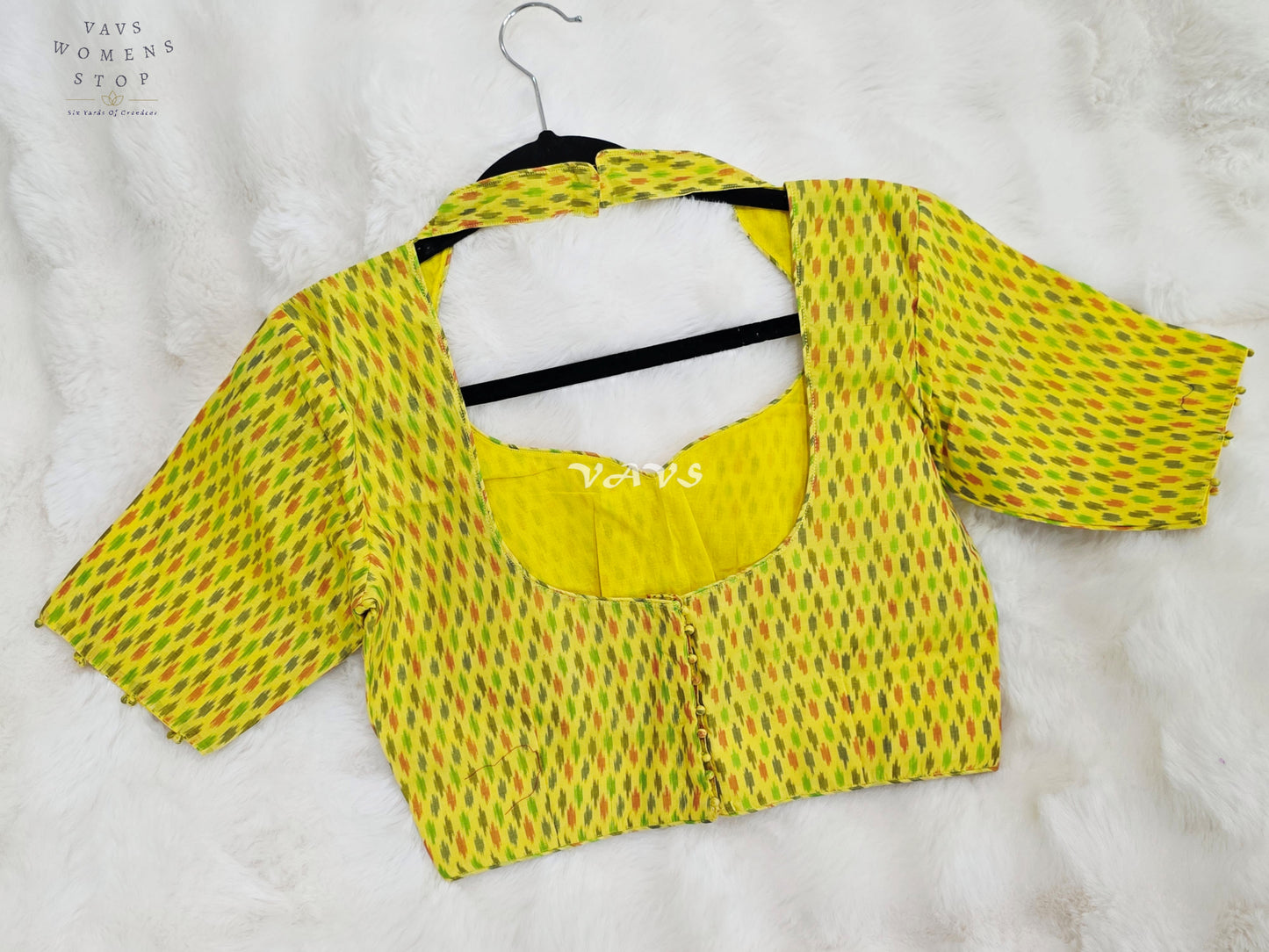 Royal Sunlit Marigold Yellow Pure Sico Pochampally Ikat Designer Blouse
