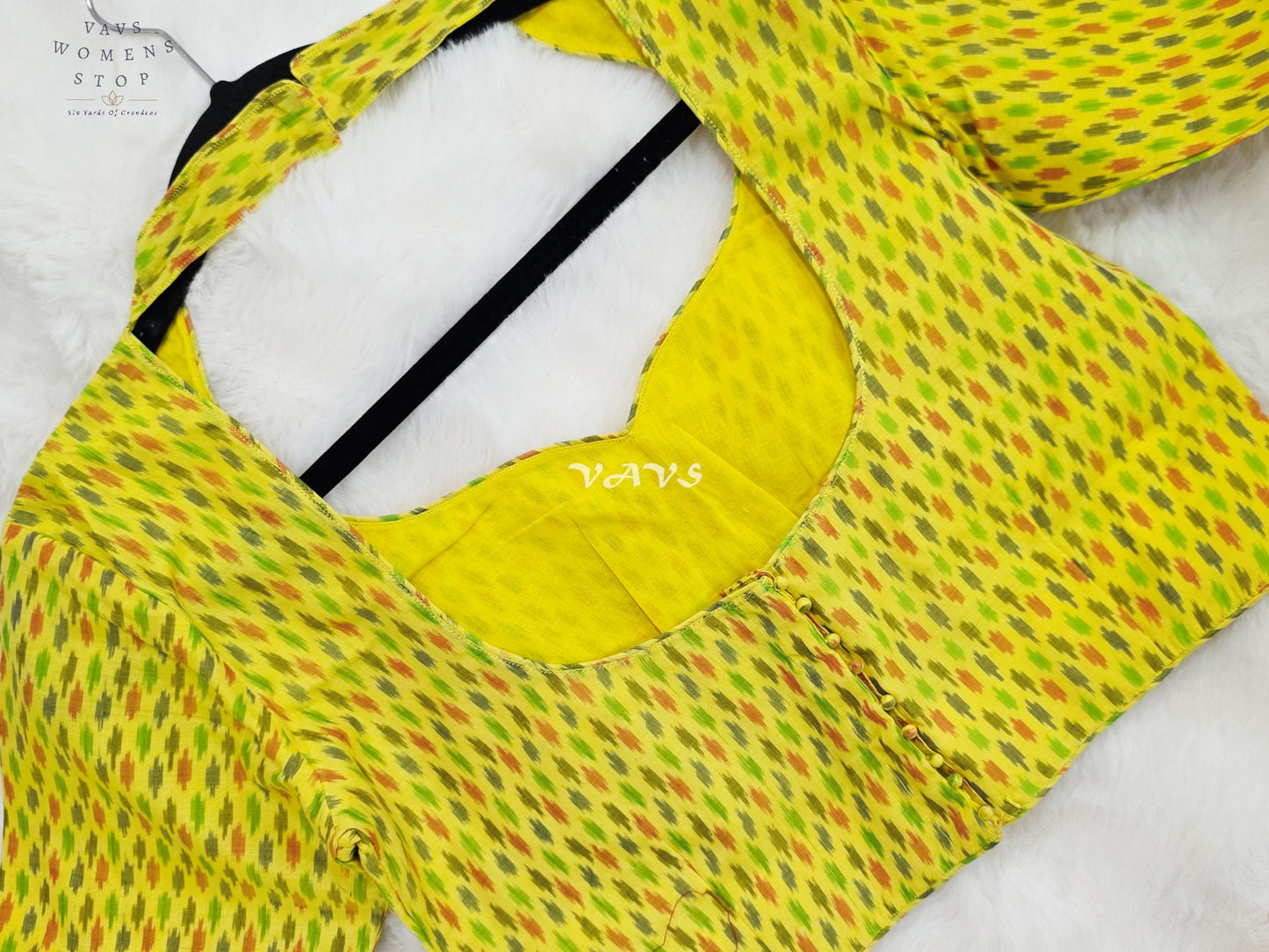 Royal Sunlit Marigold Yellow Pure Sico Pochampally Ikat Designer Blouse