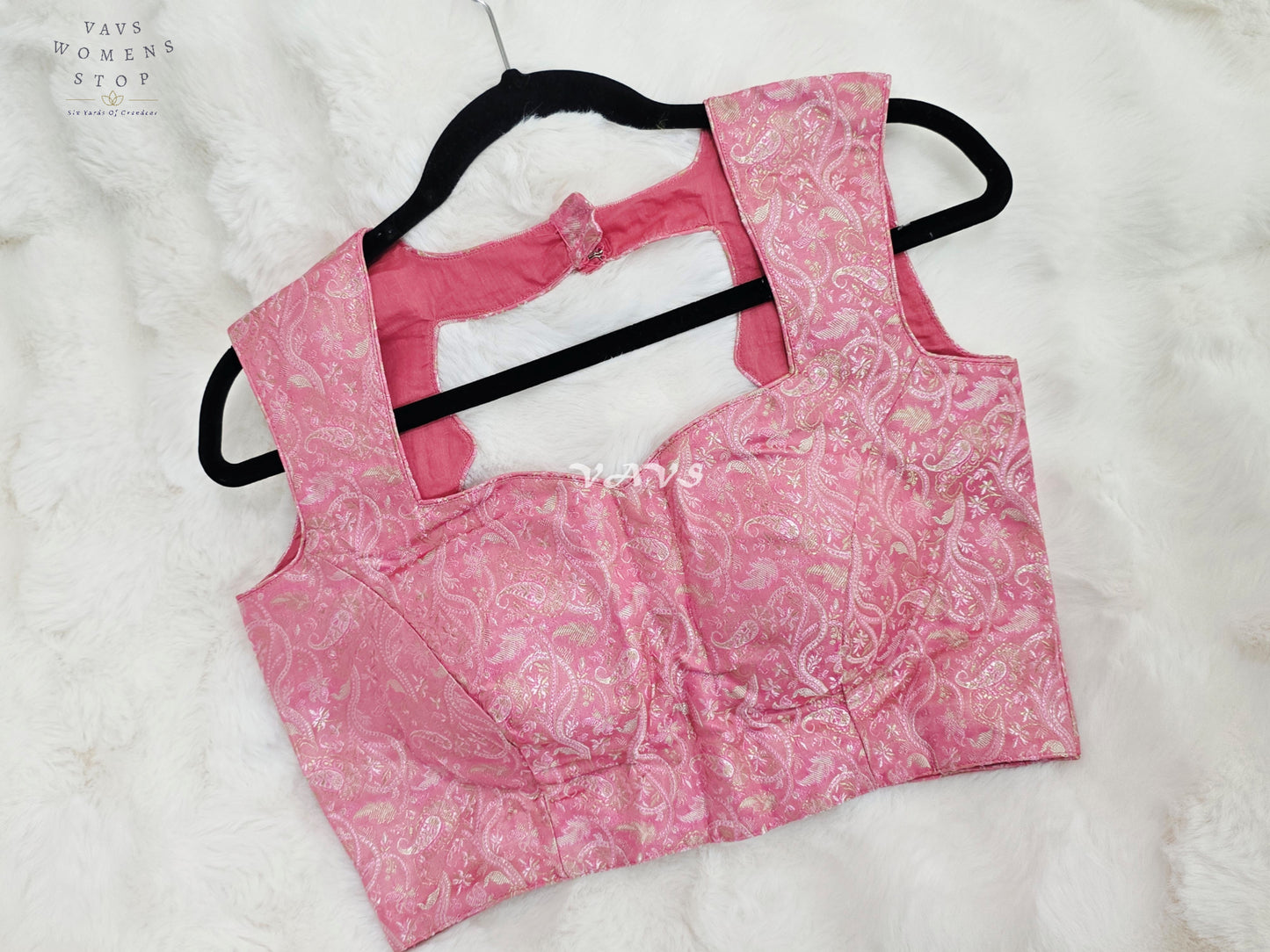 Royal Cherry Blossom Pink Benarasi Brocade Designer Blouse with Silver Paisley Weave