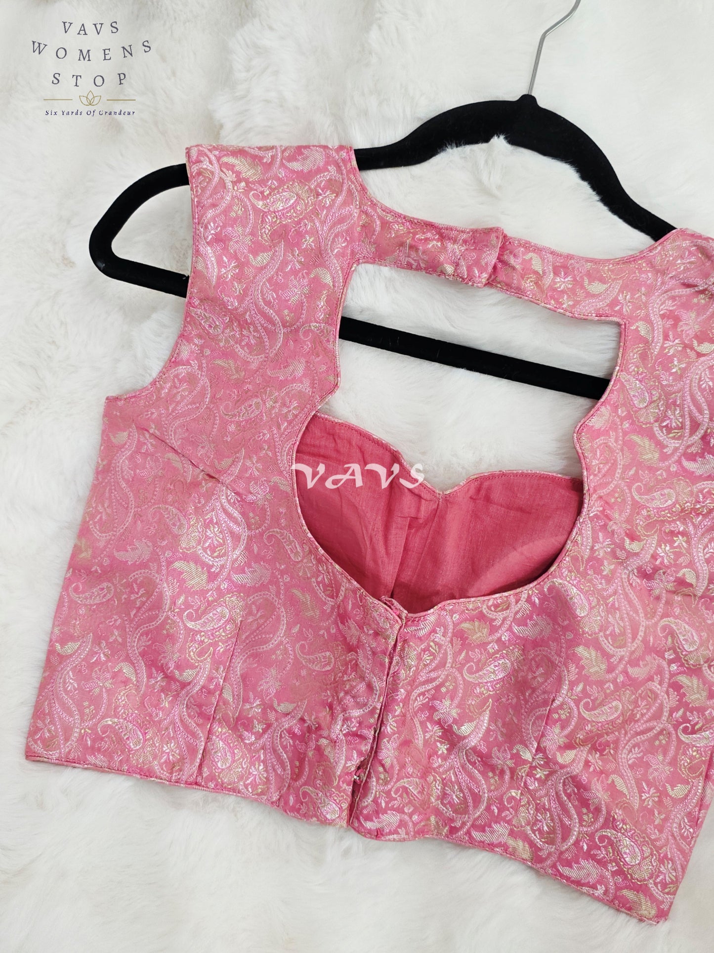 Royal Cherry Blossom Pink Benarasi Brocade Designer Blouse with Silver Paisley Weave