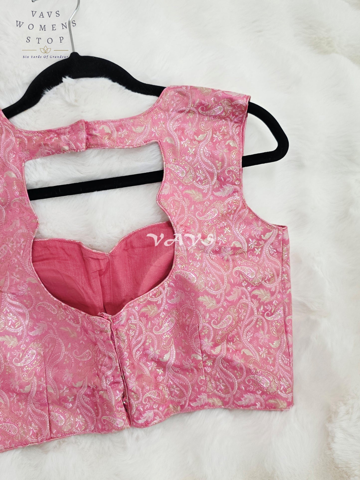 Royal Cherry Blossom Pink Benarasi Brocade Designer Blouse with Silver Paisley Weave