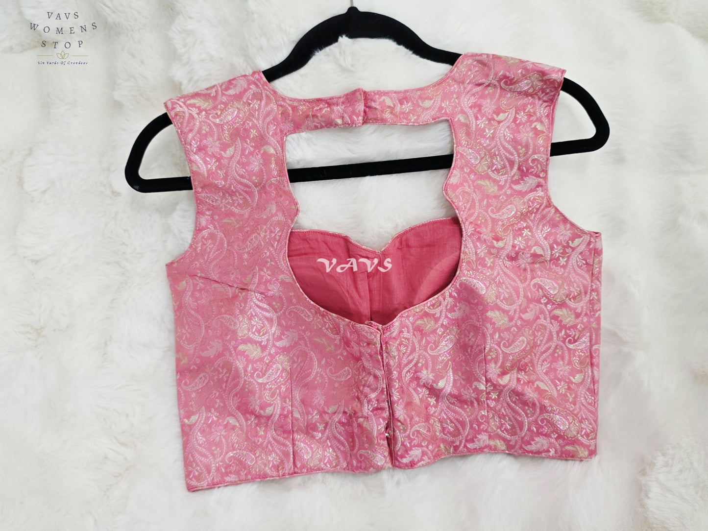 Royal Cherry Blossom Pink Benarasi Brocade Designer Blouse with Silver Paisley Weave