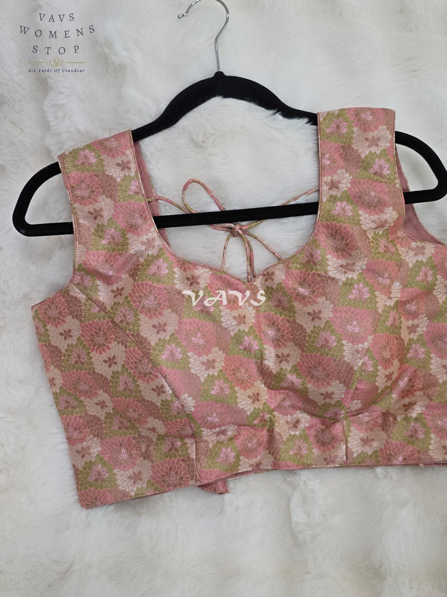 Royal Blush Petal Pink Benarasi Brocade Floral Designer Blouse