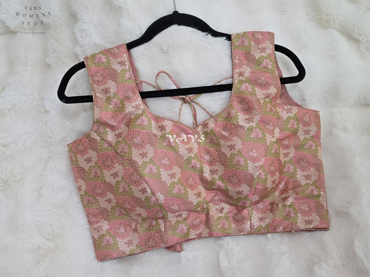Royal Blush Petal Pink Benarasi Brocade Floral Designer Blouse