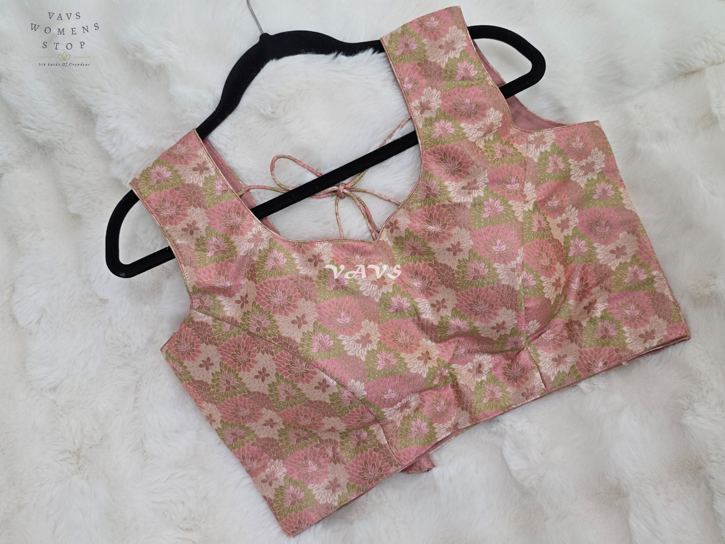Royal Blush Petal Pink Benarasi Brocade Floral Designer Blouse