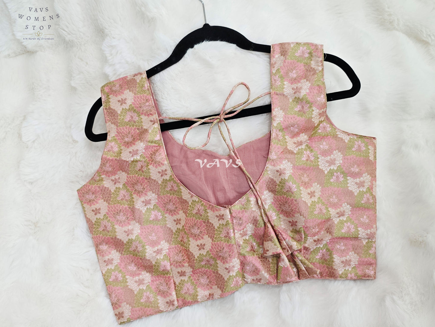 Royal Blush Petal Pink Benarasi Brocade Floral Designer Blouse