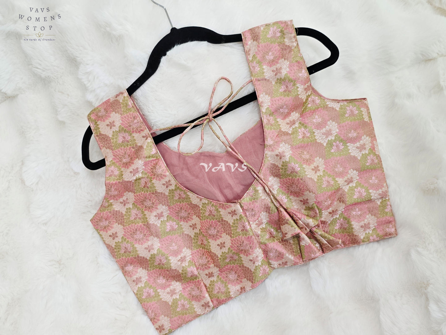 Royal Blush Petal Pink Benarasi Brocade Floral Designer Blouse