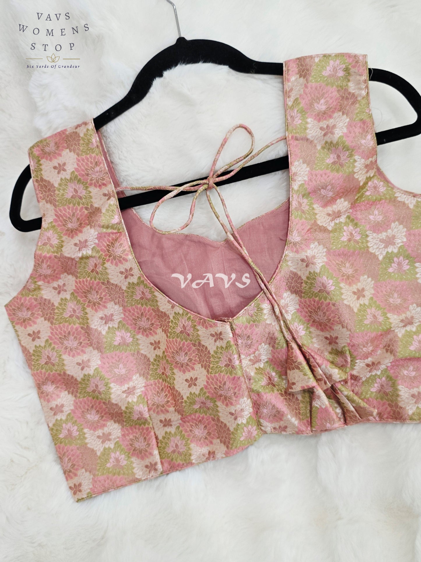 Royal Blush Petal Pink Benarasi Brocade Floral Designer Blouse