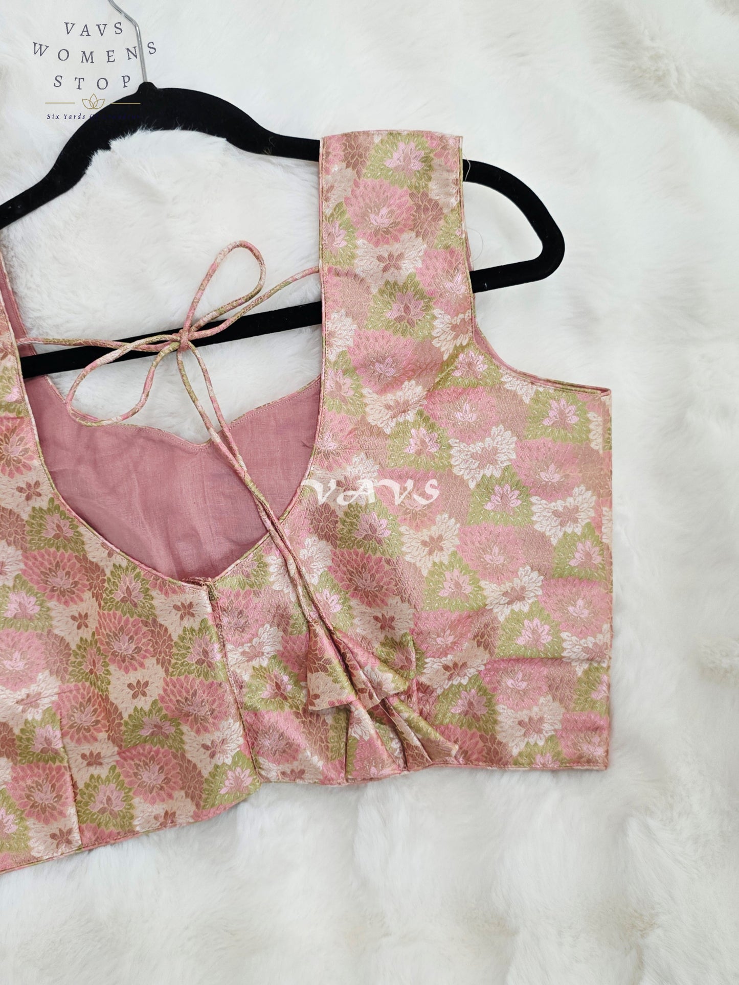 Royal Blush Petal Pink Benarasi Brocade Floral Designer Blouse