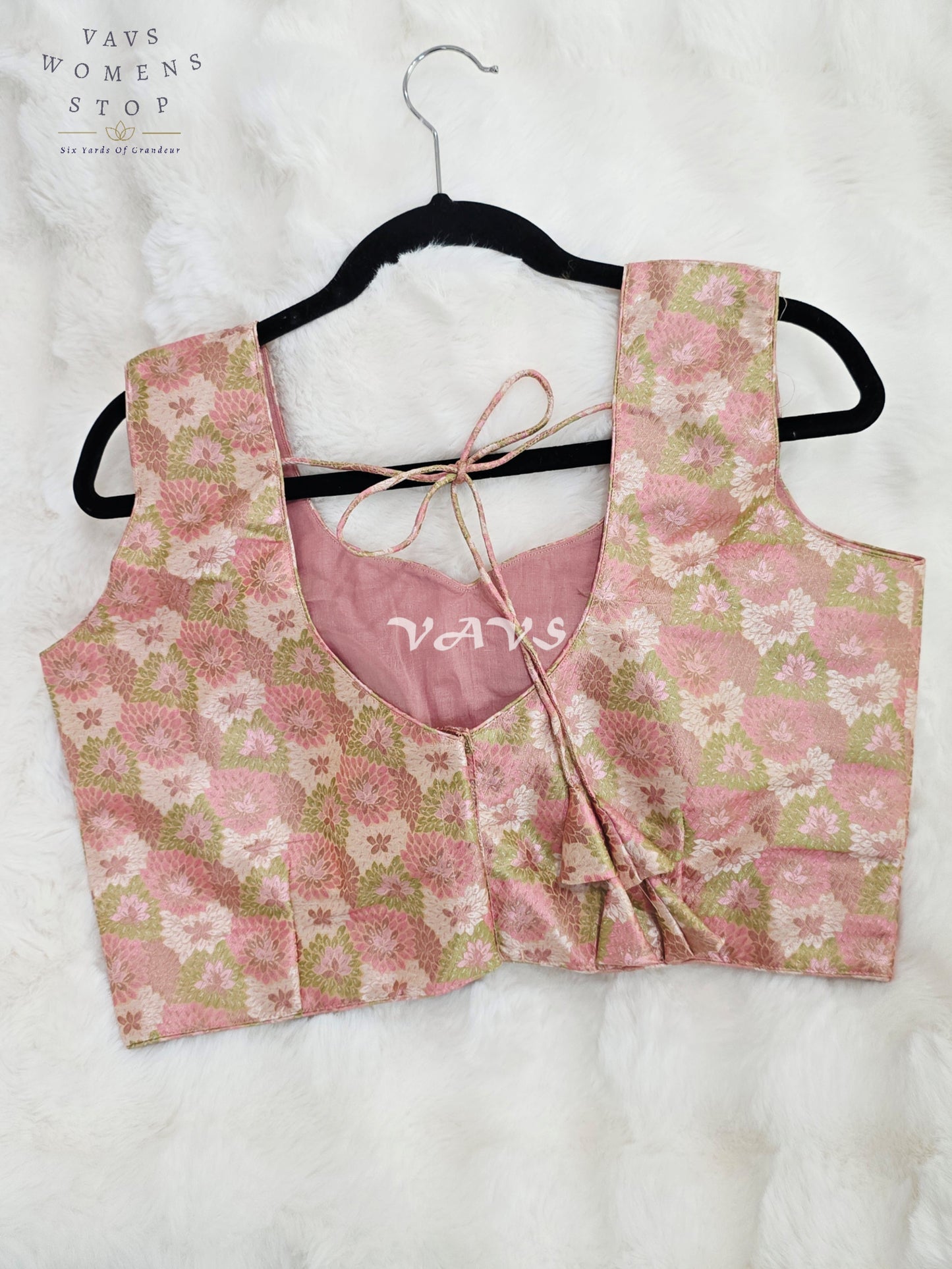 Royal Blush Petal Pink Benarasi Brocade Floral Designer Blouse