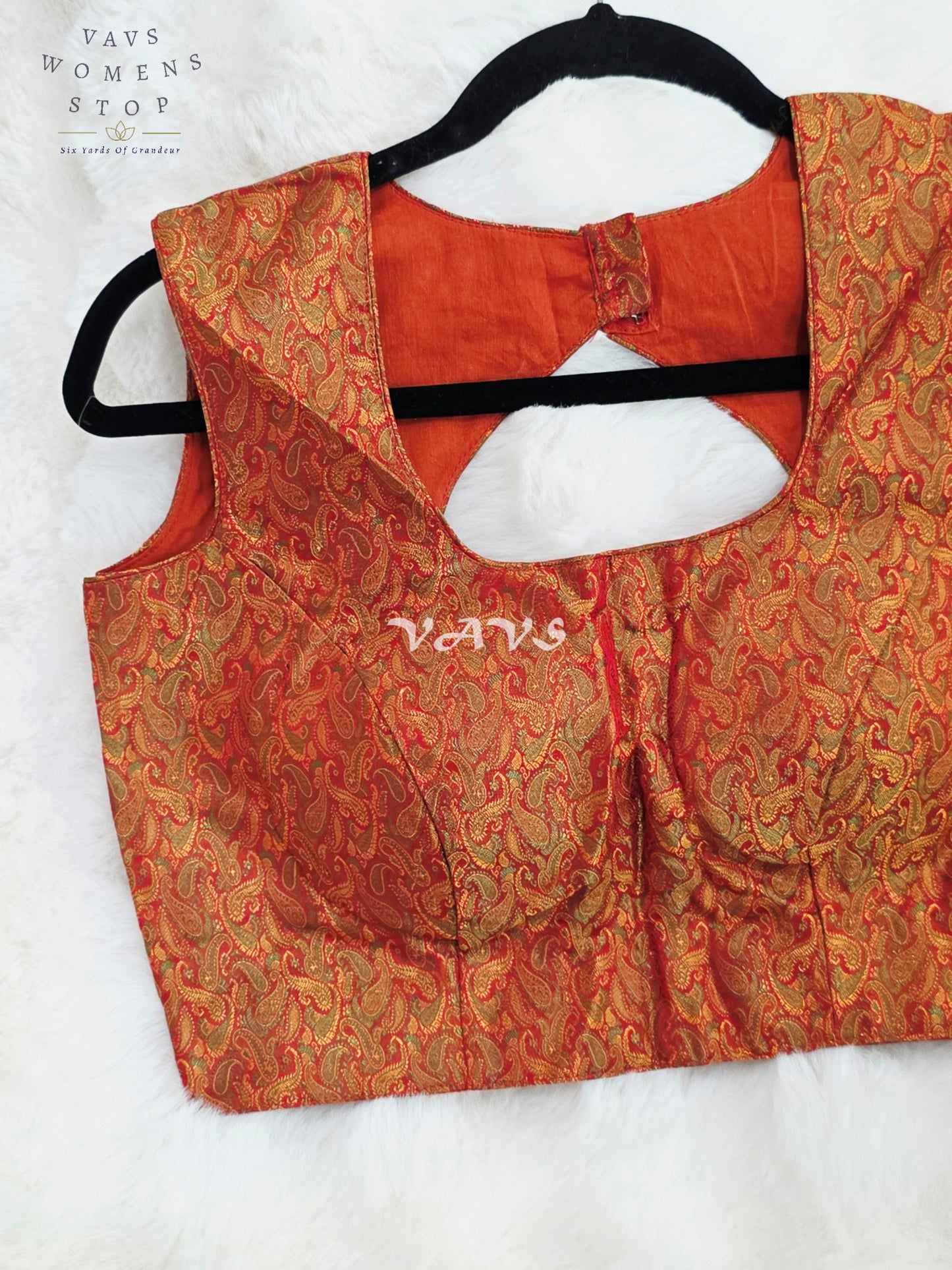 Royal Burnished Copper Rust Benarasi Brocade Designer Blouse with Antique Gold Paisley Weave