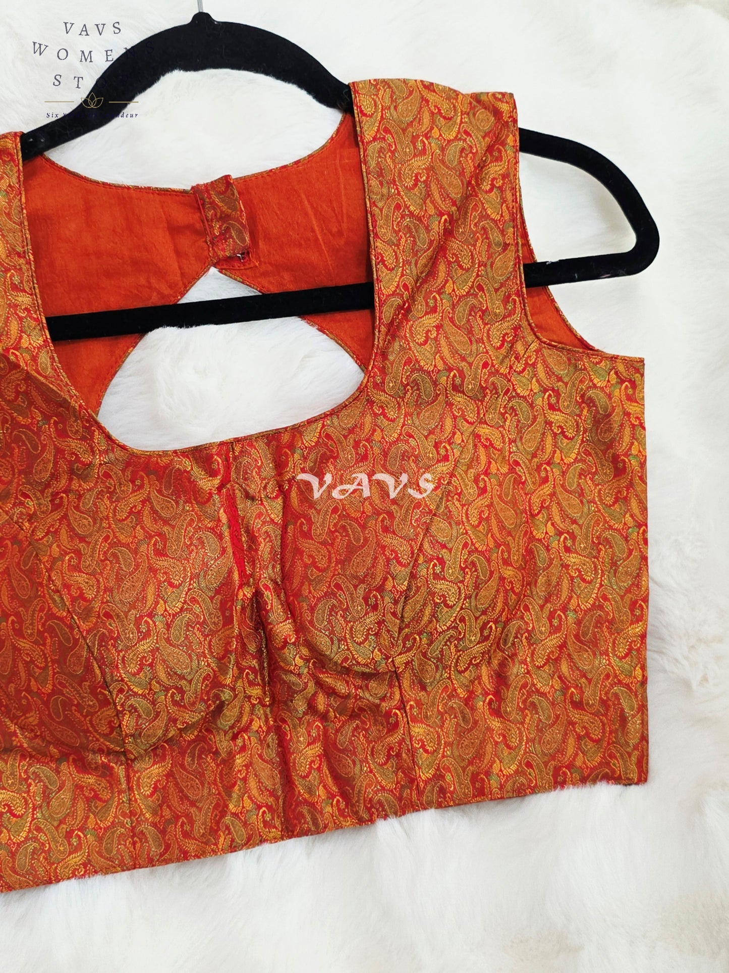 Royal Burnished Copper Rust Benarasi Brocade Designer Blouse with Antique Gold Paisley Weave