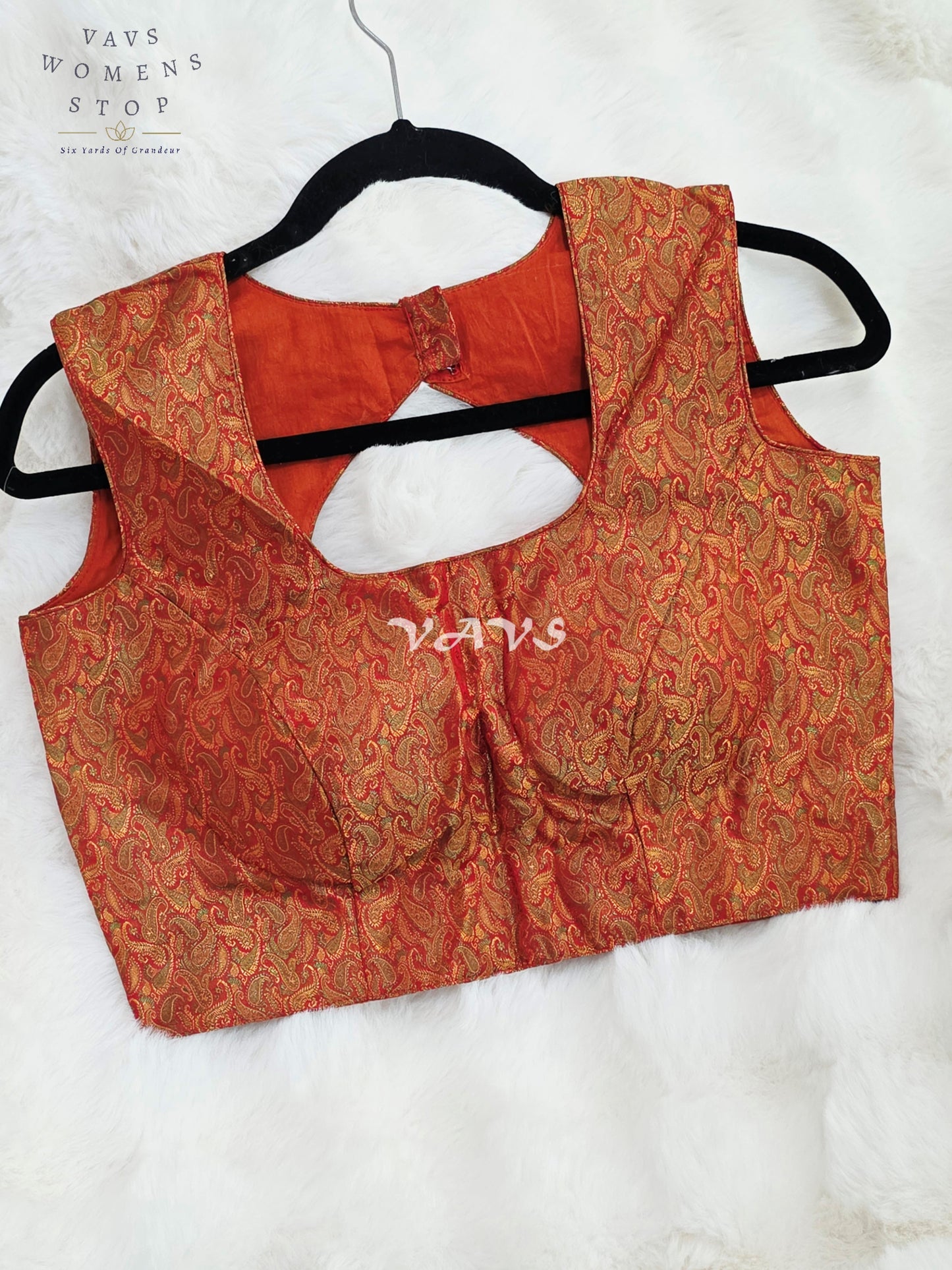 Royal Burnished Copper Rust Benarasi Brocade Designer Blouse with Antique Gold Paisley Weave