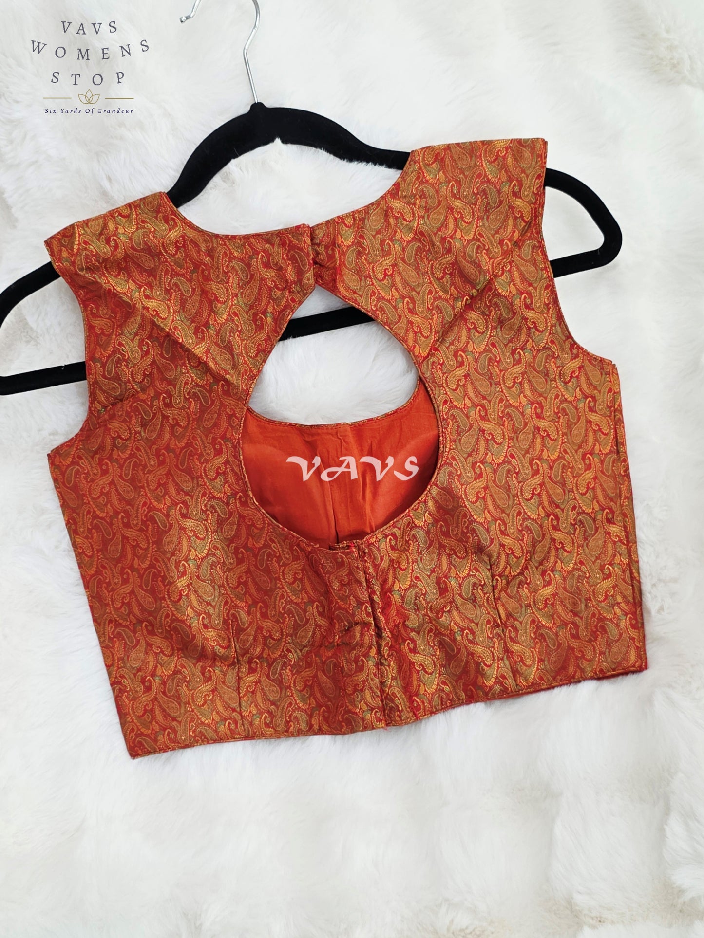 Royal Burnished Copper Rust Benarasi Brocade Designer Blouse with Antique Gold Paisley Weave