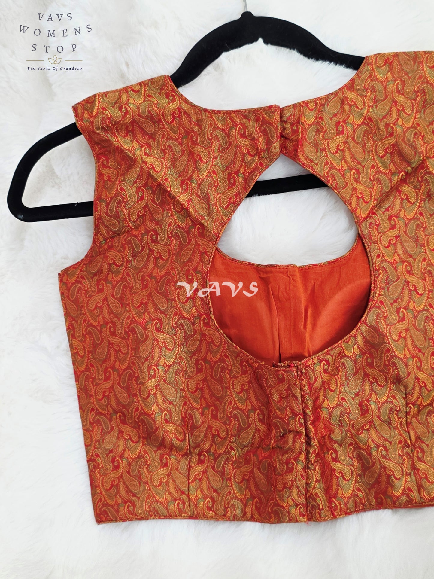 Royal Burnished Copper Rust Benarasi Brocade Designer Blouse with Antique Gold Paisley Weave