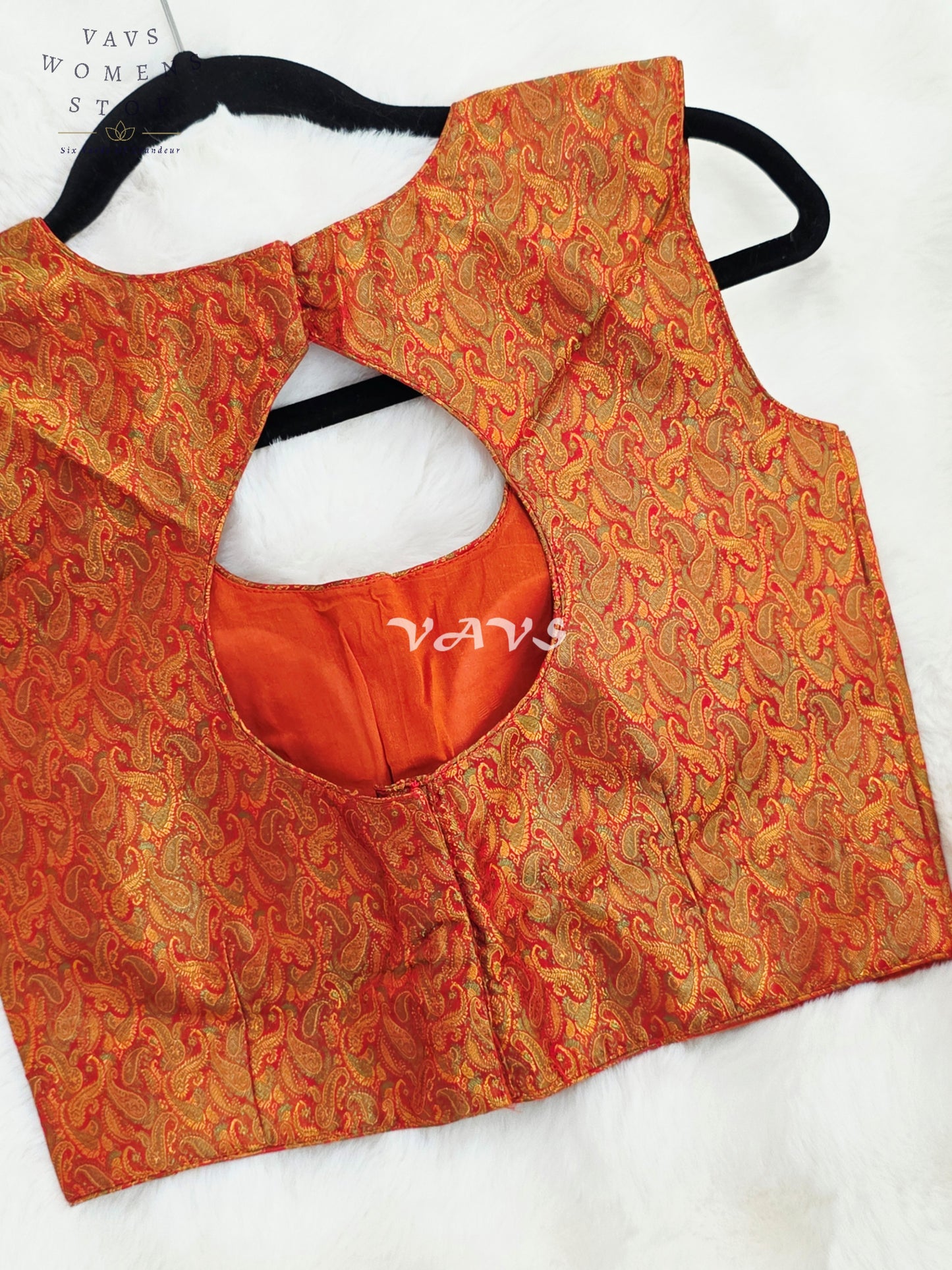 Royal Burnished Copper Rust Benarasi Brocade Designer Blouse with Antique Gold Paisley Weave