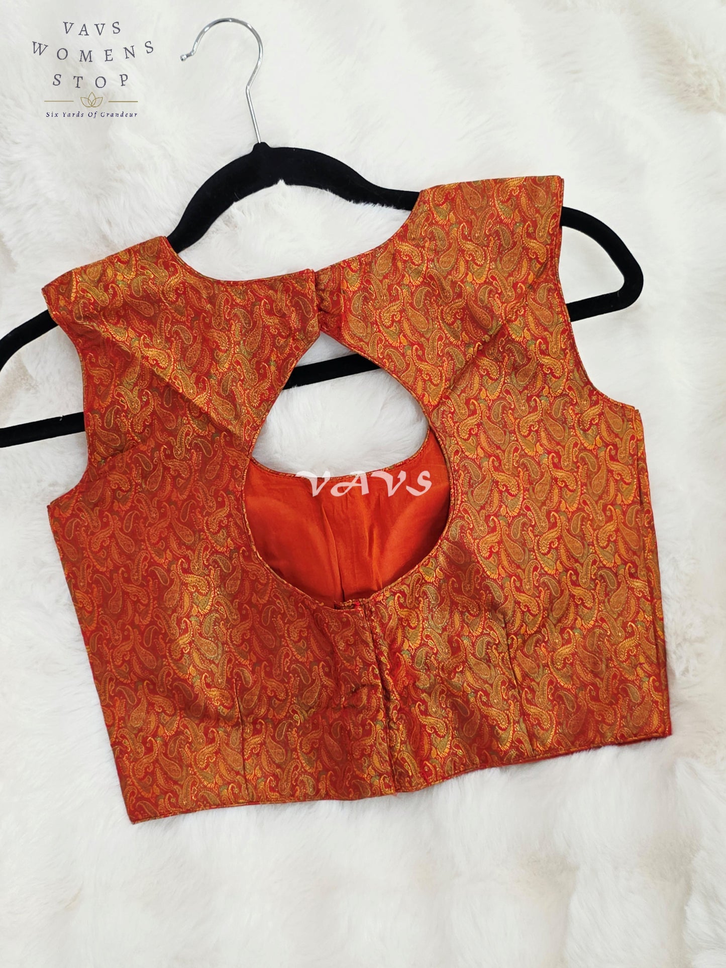 Royal Burnished Copper Rust Benarasi Brocade Designer Blouse with Antique Gold Paisley Weave