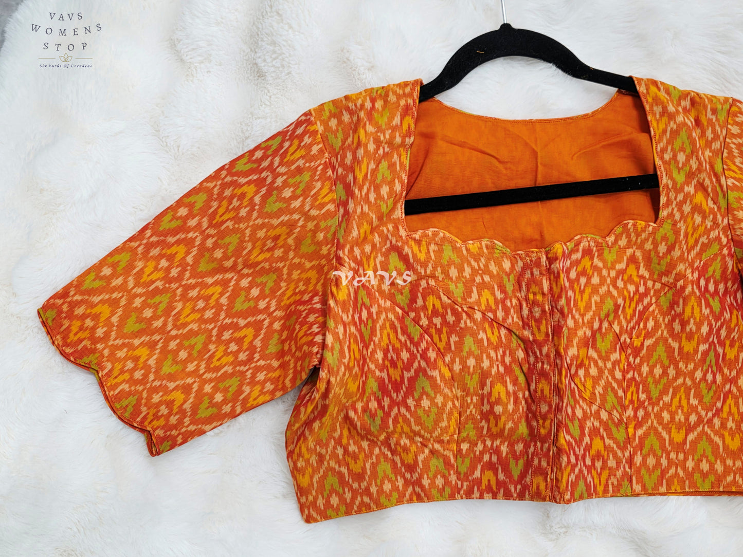 Royal Sunset Tangerine & Citrus Orange Pure Sico Pochampally Ikat Designer Blouse