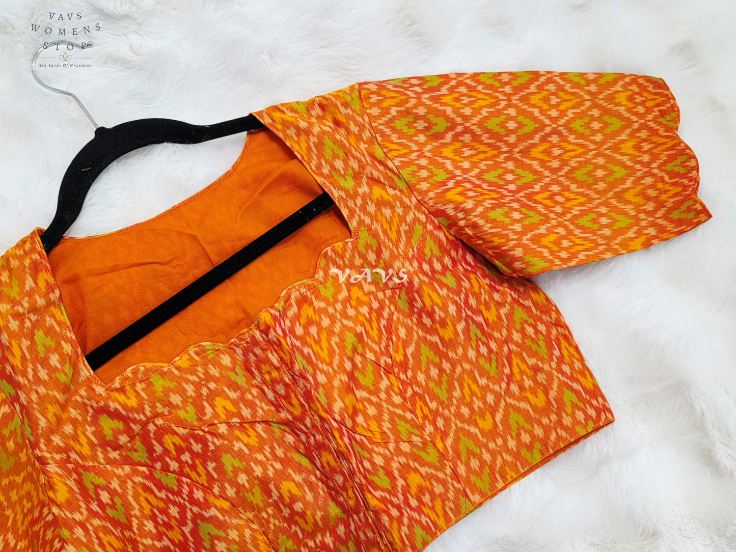 Royal Sunset Tangerine & Citrus Orange Pure Sico Pochampally Ikat Designer Blouse
