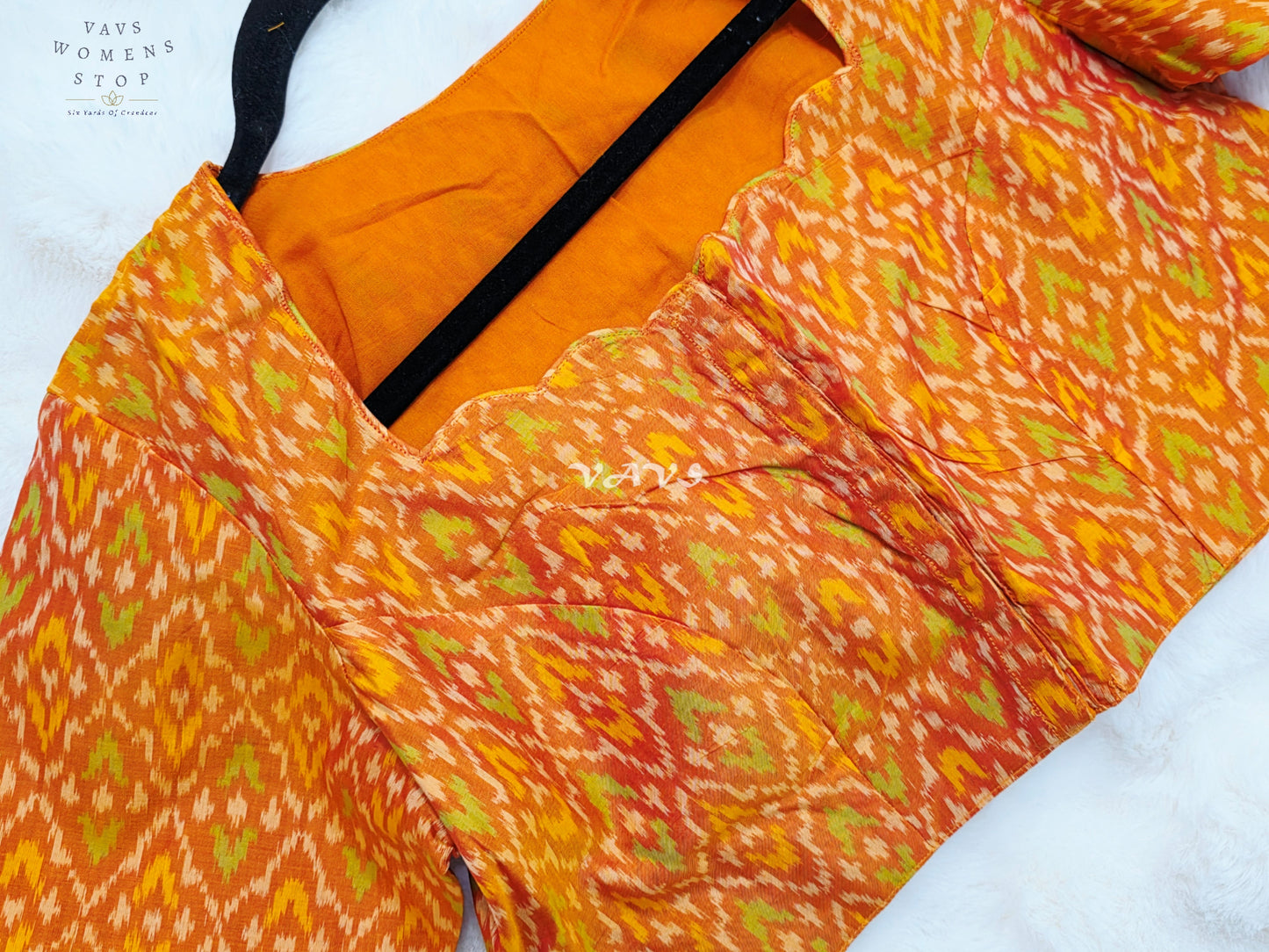 Royal Sunset Tangerine & Citrus Orange Pure Sico Pochampally Ikat Designer Blouse