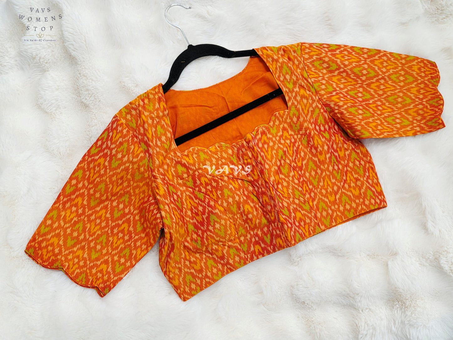 Royal Sunset Tangerine & Citrus Orange Pure Sico Pochampally Ikat Designer Blouse