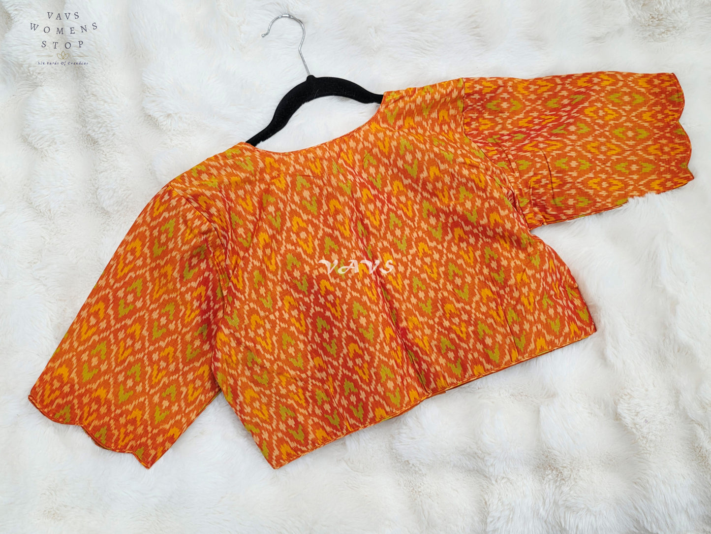 Royal Sunset Tangerine & Citrus Orange Pure Sico Pochampally Ikat Designer Blouse
