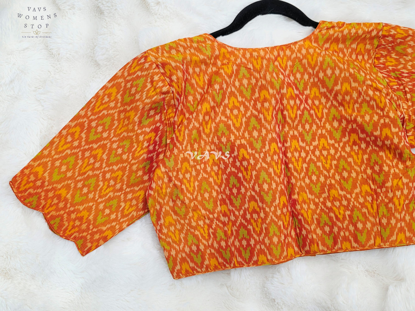Royal Sunset Tangerine & Citrus Orange Pure Sico Pochampally Ikat Designer Blouse
