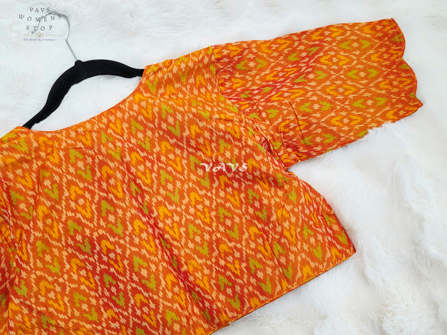 Royal Sunset Tangerine & Citrus Orange Pure Sico Pochampally Ikat Designer Blouse