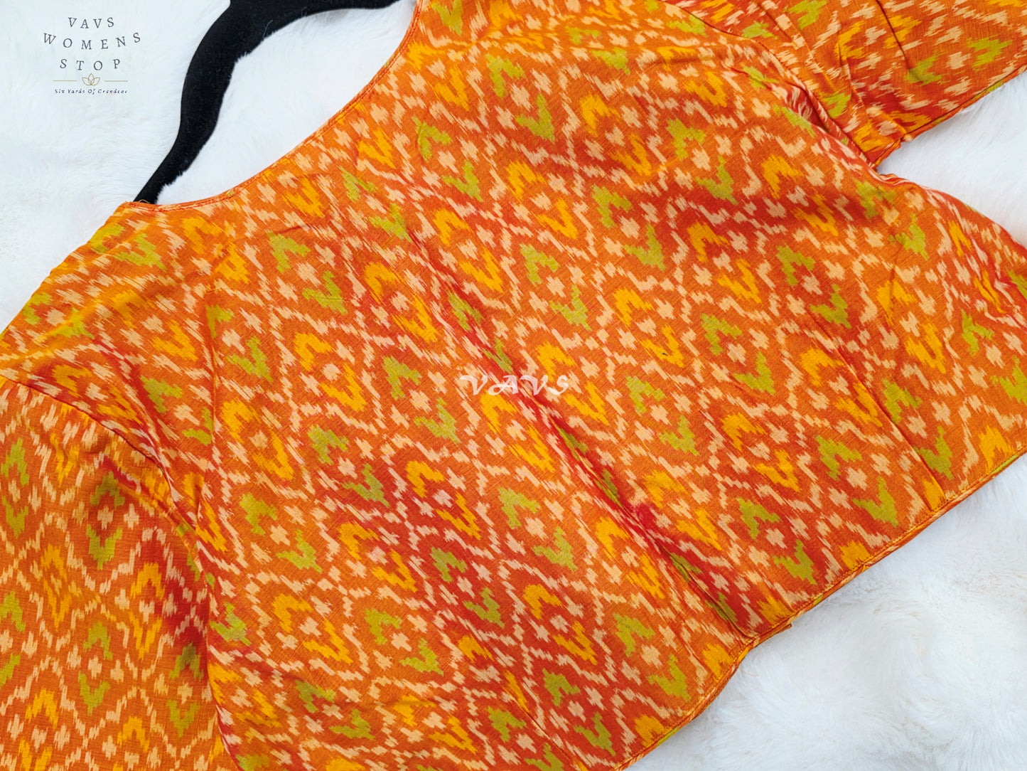 Royal Sunset Tangerine & Citrus Orange Pure Sico Pochampally Ikat Designer Blouse