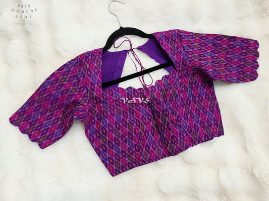 Royal Orchid Amethyst & Fuchsia Pink Pure Sico Pochampally Ikat Designer Blouse