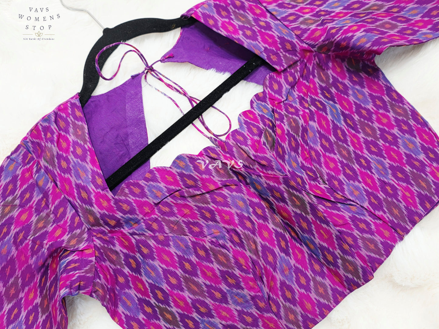 Royal Orchid Amethyst & Fuchsia Pink Pure Sico Pochampally Ikat Designer Blouse