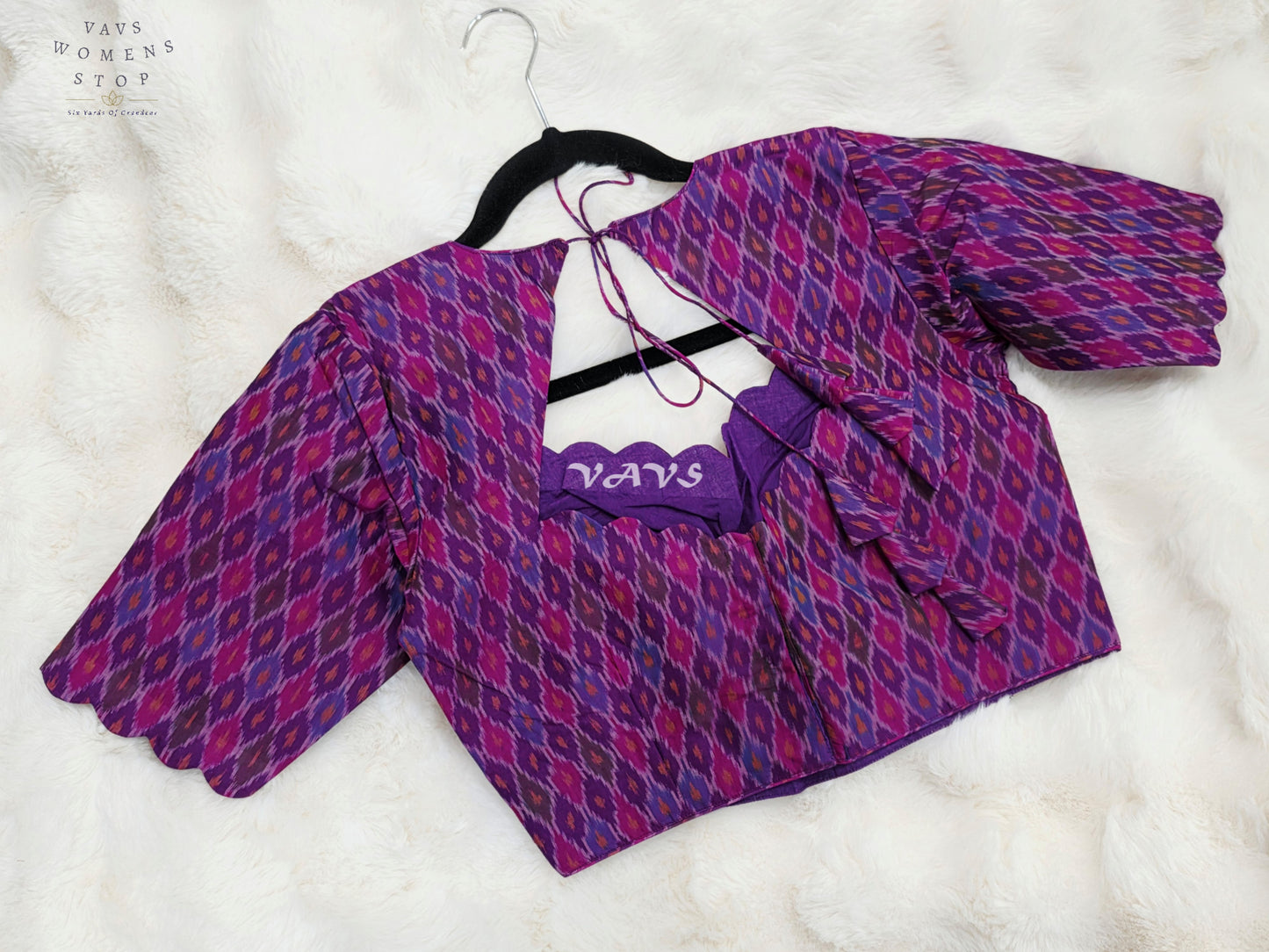 Royal Orchid Amethyst & Fuchsia Pink Pure Sico Pochampally Ikat Designer Blouse