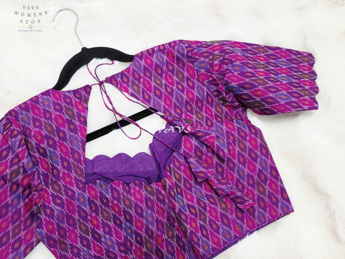 Royal Orchid Amethyst & Fuchsia Pink Pure Sico Pochampally Ikat Designer Blouse